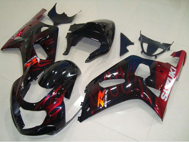 Descuento Carenados Moto Suzuki GSXR 750 2001-2003 - Negro Brillante Rojo Llama