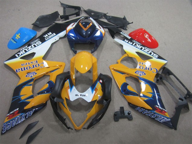 Descuento Carenados Moto Suzuki GSXR 1000 2005-2006 - Blanco Amarillo Azul Negro Corona Extra Alstare