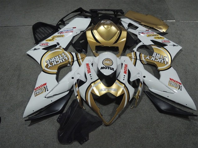 Descuento Carenados Moto Suzuki GSXR 1000 2005-2006 - Blanco Oro Lucky Strike Motul