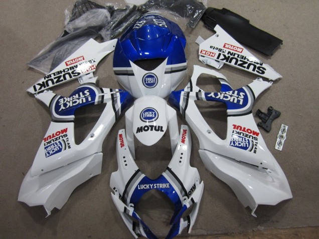 Descuento Carenados Moto Suzuki GSXR 1000 2007-2008 - Blanco Azul Lucky Strike Rojo Motul