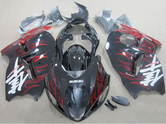 Descuento Carenados Moto Suzuki GSXR 1300 Hayabusa 1996-2007 - Negro Rojo Llama