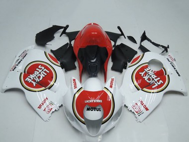 Descuento Carenados Moto Suzuki GSXR 1300 Hayabusa 1996-2007 - Blanco Rojo Lucky Strike Motul