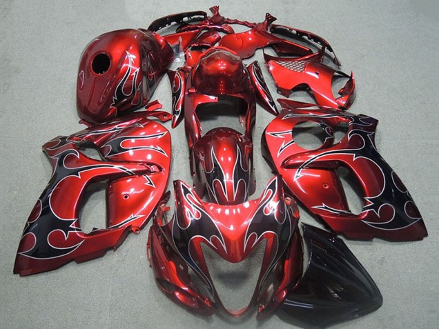 Descuento Carenados Moto Suzuki GSXR 1300 Hayabusa 1996-2007 - Rojo Plata Negro Llama