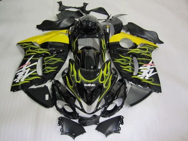 Descuento Carenados Moto Suzuki GSXR 1300 Hayabusa 2008-2020 - Negro Brillante Amarillo Llama