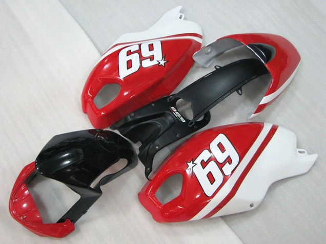 Descuento Carenados Moto Ducati Monster 696 2008-2012 - Blanco Rojo Negro Brillante 69
