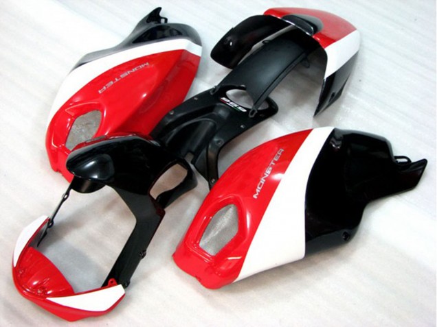 Descuento Carenado Moto Ducati Monster 696 2008-2012 - Blanco Rojo Negro Brillante