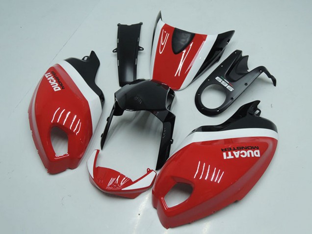 Descuento Carenados Moto Ducati Monster 696 2008-2012 - Blanco Rojo Negro Brillante