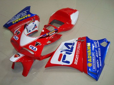 Descuento Carenados Moto Ducati 748 1993-2005 - Blanco Rojo Azul Fila