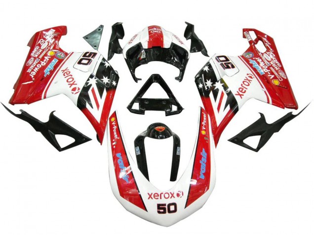 Descuento Carenados Moto Ducati 848 1098 1198 2007-2014 - Blanco Rojo Negro Brillante Valsir Xerox 50