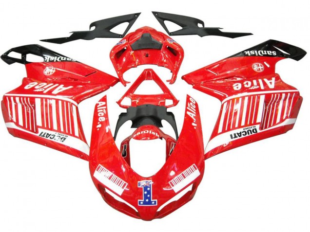 Descuento Carenados Moto Ducati 1098 2007-2014 - Blanco Rojo Negro Brillante Alice 1