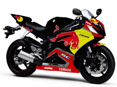 Descuento Carenados Moto Yamaha YZF R6 2006-2007 - Negro Brillante Amarillo Rojo Bull Motul