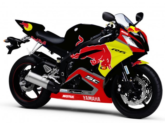 Descuento Carenados Moto Yamaha YZF R6 2006-2007 - Negro Brillante Amarillo Rojo Bull Motul