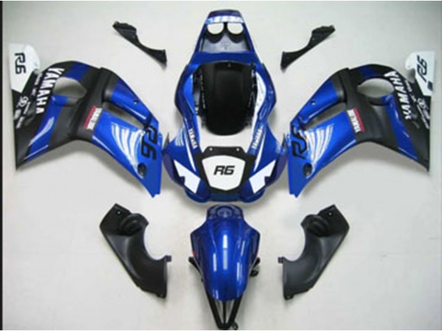 Descuento Carenados Moto Yamaha YZF 600 R6 1998-2002 - Azul Blanco Negro Mate