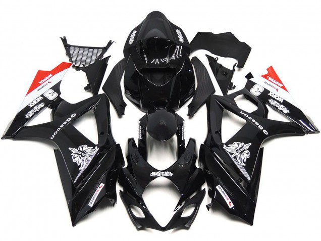 Negro Personalizado Con Un Toque De Blanco & Rojo 07-08 GSXR 1000 Carenado Negro Personalizado Con Un Toque De Blanco & Rojo 07-08 GSXR 1000 Carenado