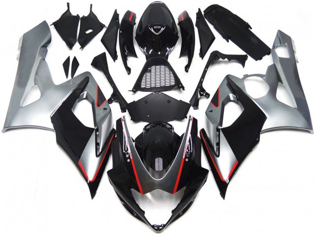 Negro & Plata Brillo Con Rojo 05-06 GSXR 1000 Carenado Negro & Plata Brillo Con Rojo 05-06 GSXR 1000 Carenado