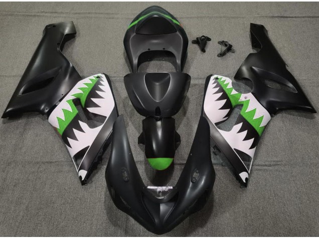 Tiburón Negro Mate & Verde 05-06 ZX6R Carenado